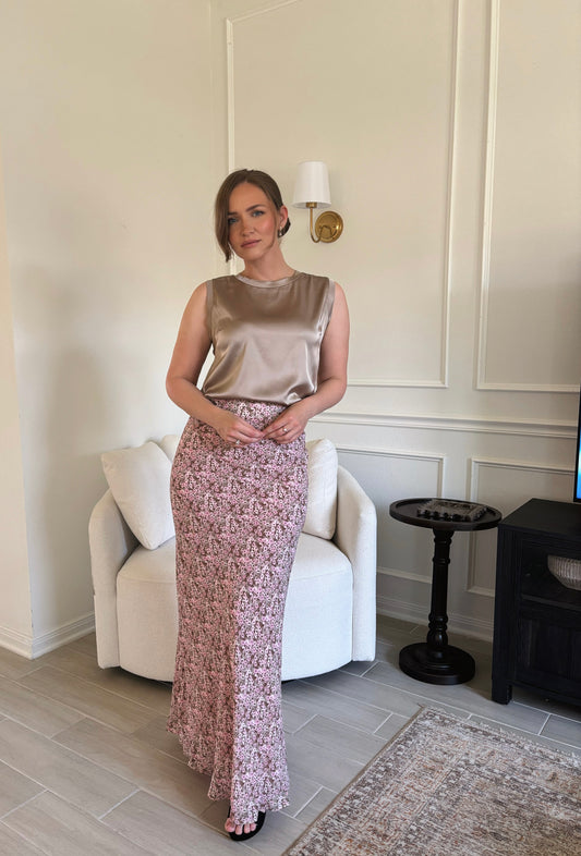 Floral Maxi Skirt Soft Pink